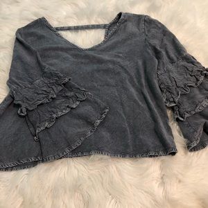 Denim wash ruffle shirt